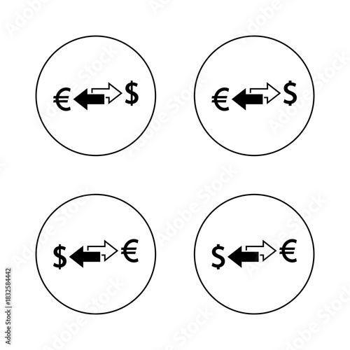 Euro to dollar exchange arrow in circular outline. Money conversion and forex transaction symbol