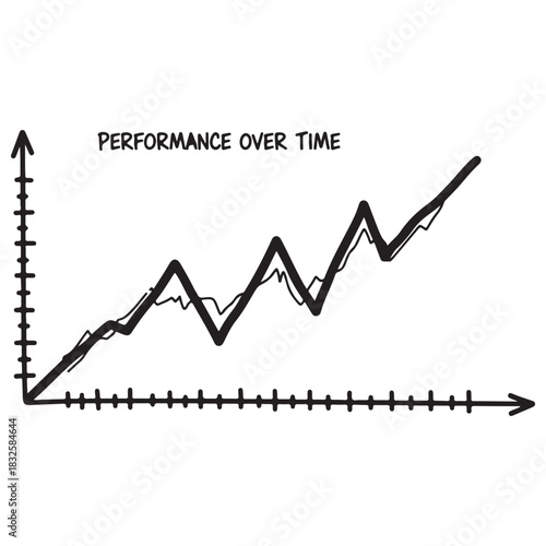 Hand-drawn Black and White Graph Illustrating Performance Over Time