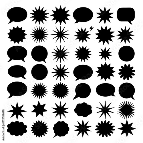 Comic Style Burst and Speech Bubble Icons – Star, Explosion, and Cloud Vector Set