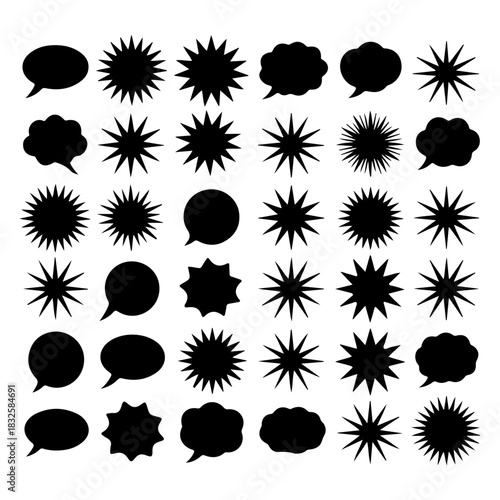 Comic Style Burst and Speech Bubble Icons – Star, Explosion, and Cloud Vector Set