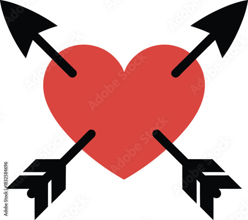 Red Heart pierced by Black Arrows Love Symbol Valentine Day Design