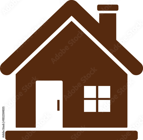 Simple brown house illustration with door window and chimney graphic