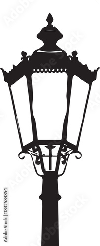 Antique street lamp silhouette vector design element on white background