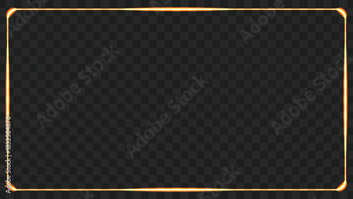 A glowing golden rectangular frame with rounded corners isolated on a transparent checkerboard background.