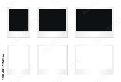 Set of blank  photo frames with white border on transparent background arranged in grid layout for scrapbook template memory collage decoration presentation photography design mockup