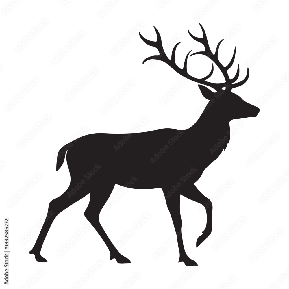 Obraz premium Stag walking silhouette of a majestic male deer with large antlers design. Vector