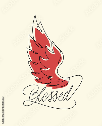 Blessed red wing one line drawing. single line illustration. Blessed red wing minimalist line art