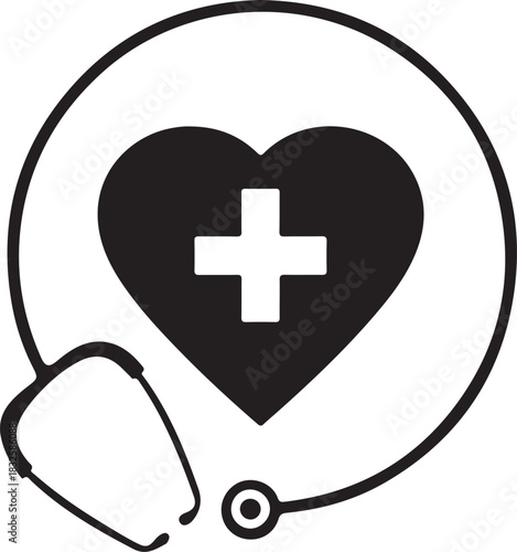 Medical Heart Care Logo Cardiology & Health Insurance Icon with Stethoscope