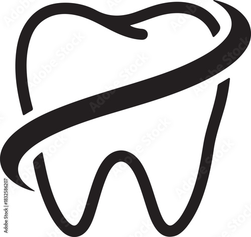 Dental Care and Protection Icon Tooth with Swoosh Logo Vector