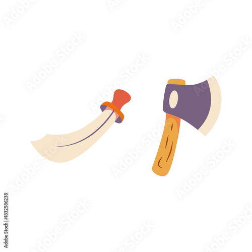 Sword and axe together, symbolizing battle, strength, and warrior themes. Clean, bold illustration ideal for fantasy, medieval combat, gaming icons, and adventure concepts.