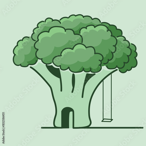 Broccoli house with swing vector illustration