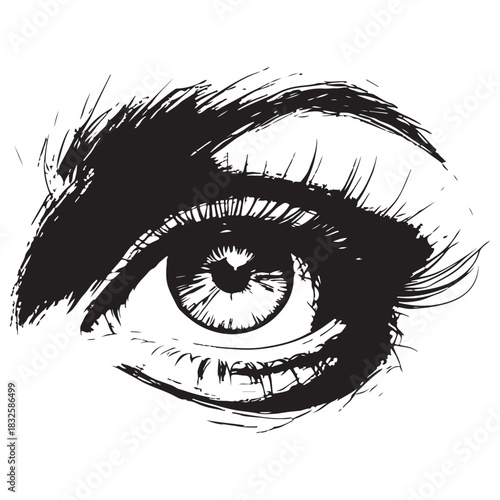 Expressive Black and White Eye with Stylized Details