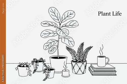 Indoor Plant Collection Vector, Home Decor Line Art Set, Minimal Botanical Illustration EPS, Editable Design Elements