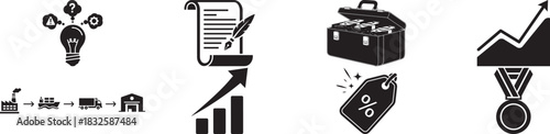 Icon pack: business strategy, logistics, finance, growth