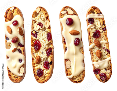  Almond Cranberry Biscotti Dipped in White Chocolate – Transparent Background PNG