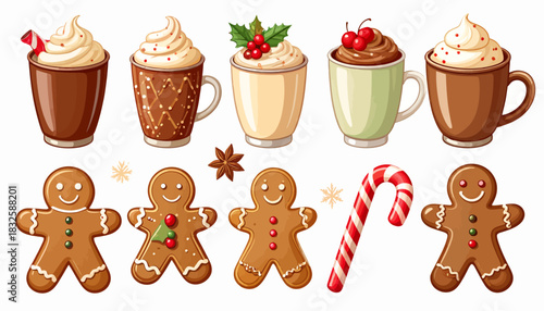 Festive Holiday Hot Chocolate Drinks and Gingerbread Cookies Collection