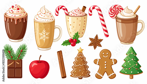 Festive Christmas Delights Hot Chocolate, Candy Canes, and Gingerbread Cookies for the Holiday Season