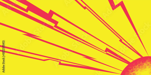 Comic book speed red yellow color lines isolated on background stripe and radial effect style for manga speed frame, superhero action, explosion background.