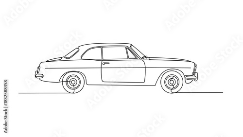 Classic car line art drawing evokes vintage automotive design with clean lines