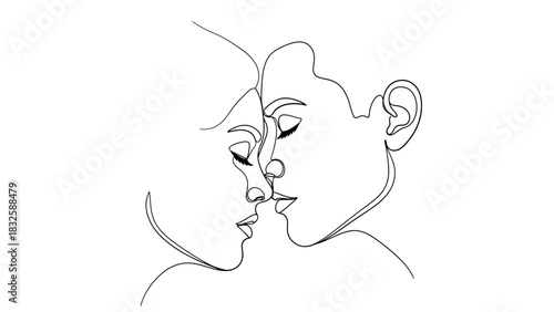 Elegant line drawing of a couple kissing conveys intimacy and modern minimalist art
