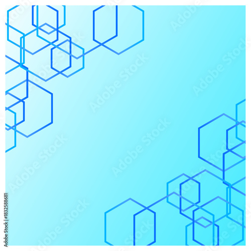 水色グラデーションと六角形ラインを組み合わせたビジネス・テクノロジー系フレーム背景