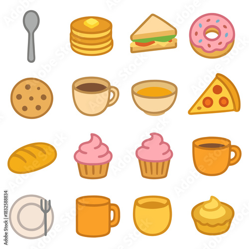 Culinary Delights: An array of appetizing food icons, featuring a variety of dishes and beverages