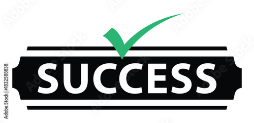 Success banner icon with green checkmark for business achievement guaranteed quality and positive result
