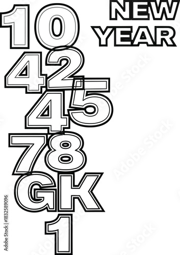 New year numbers 10 42 45 78 gk 1 celebration holiday festive outline white