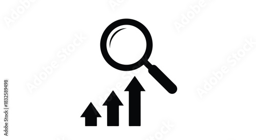 Magnifying glass over rising arrows indicating business growth and success