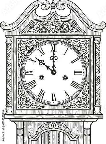 Grandfather clock time antique vintage wood ornate traditional classic old