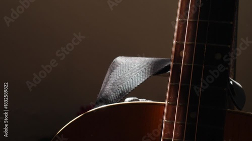 Acoustic Guitar : Classic Wooden Musical Instrument Close-up with Strings and Natural Wood Grain Texture