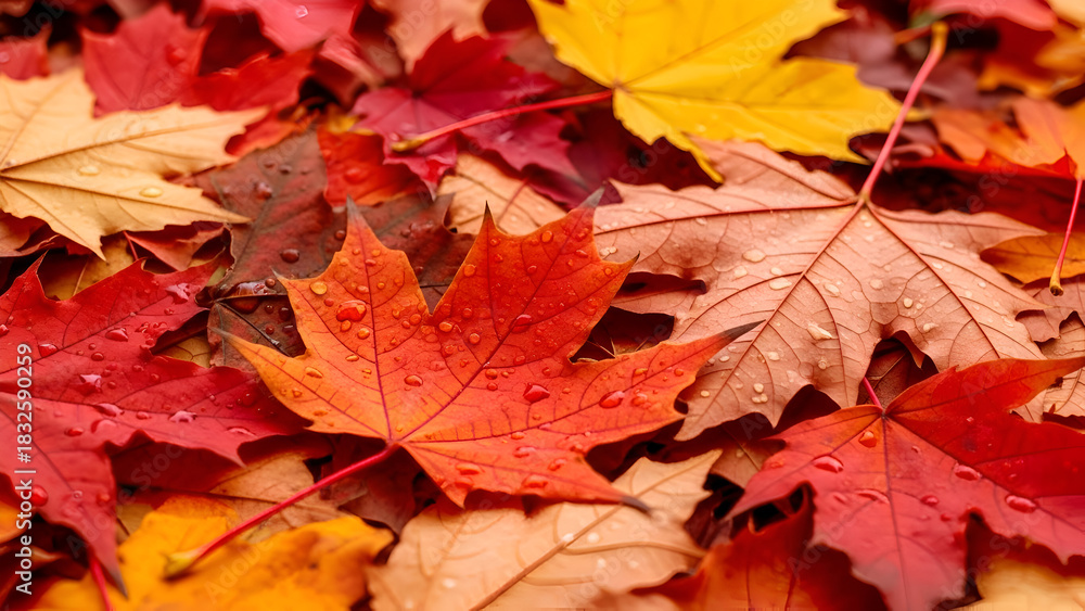 Obraz premium Autumn Kaleidoscope: Vivid Fall Leaves in Warm Reds, Oranges, and Yellows