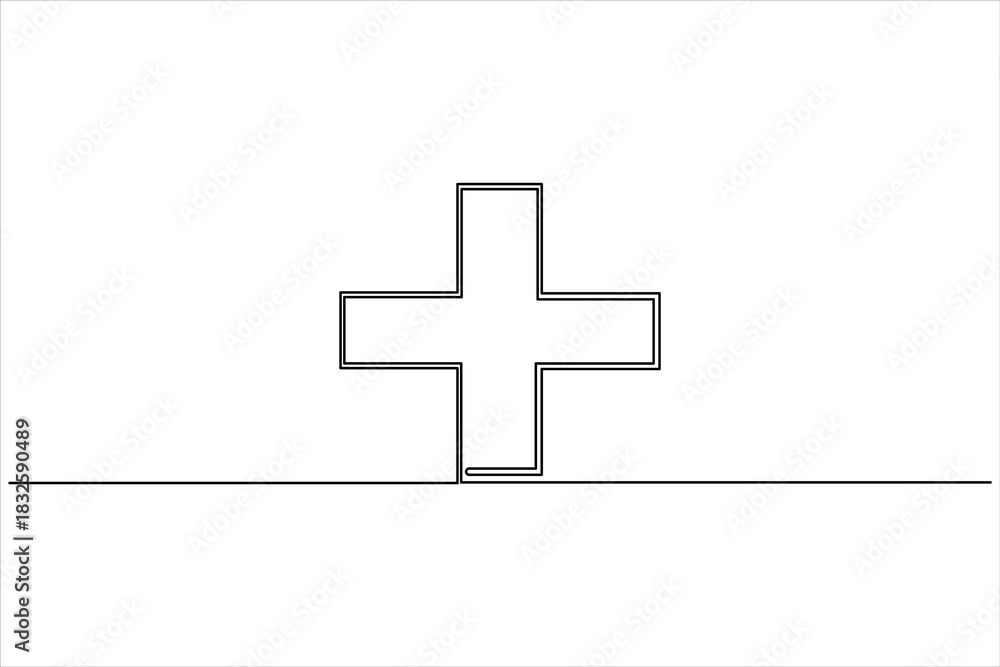 Fototapeta premium Continuous line drawing of a plus sign, medical cross concept