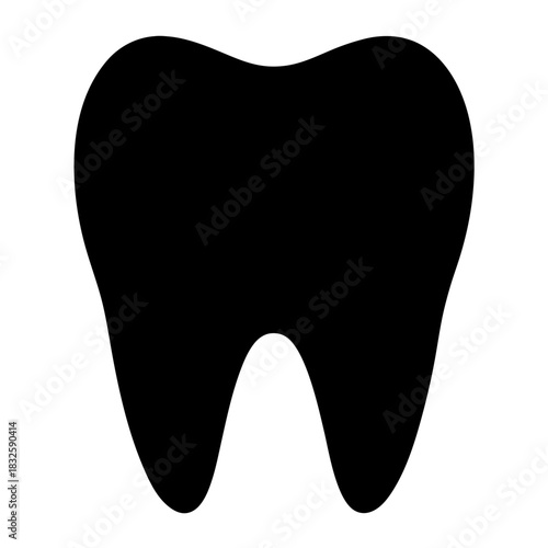 Black molar tooth silhouette against a white background, dental care theme