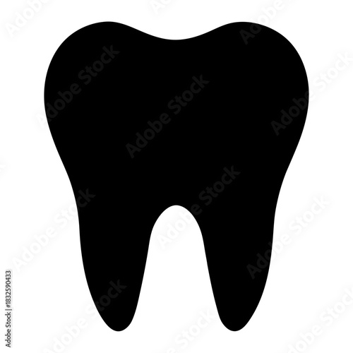 Black and white molar tooth silhouette against a white background dentistry theme