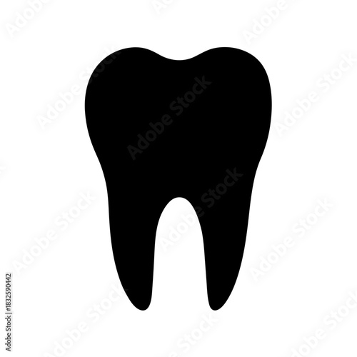Illustration of a single human molar tooth in black silhouette isolated