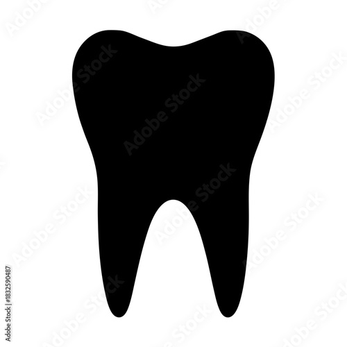 Isolated Black Tooth Silhouette on White Background for Dental Health Concept