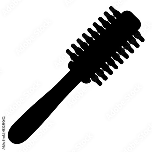 Silhouette of a barrel hair brush on a white isolated background