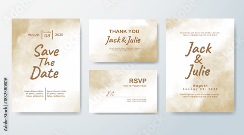 Set of Wedding invitation with abstract splash watercolor