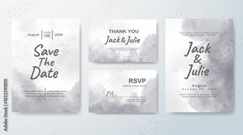 Set of Wedding invitation with abstract splash watercolor