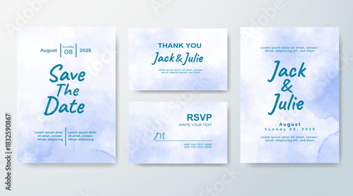 Set of Wedding invitation with abstract splash watercolor