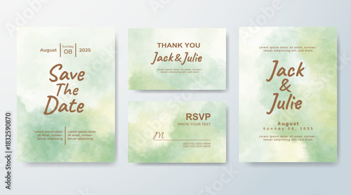 Set of Wedding invitation with abstract splash watercolor