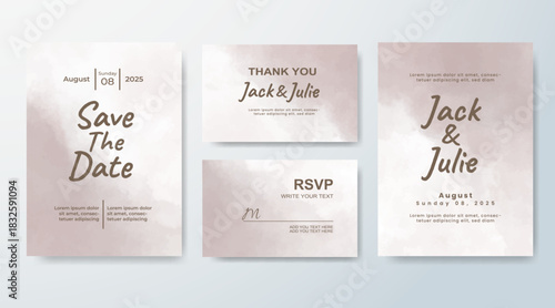 Set of Wedding invitation with abstract splash watercolor
