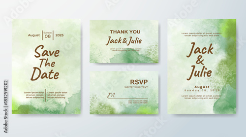Set of Wedding invitation with abstract splash watercolor