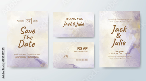 Set of Wedding invitation with abstract splash watercolor