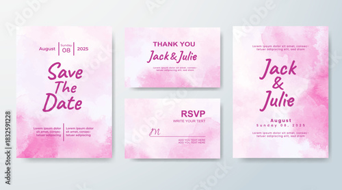 Set of Wedding invitation with abstract splash watercolor
