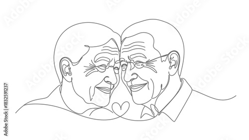 Elegant line art of loving senior couple, a timeless symbol of lasting affection