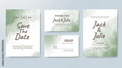 Set of Wedding invitation with abstract splash watercolor