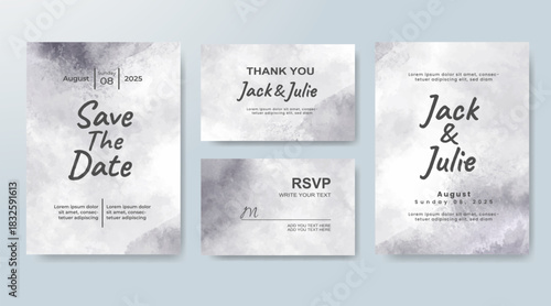 Set of Wedding invitation with abstract splash watercolor
