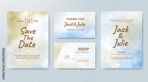 Set of Wedding invitation with abstract splash watercolor